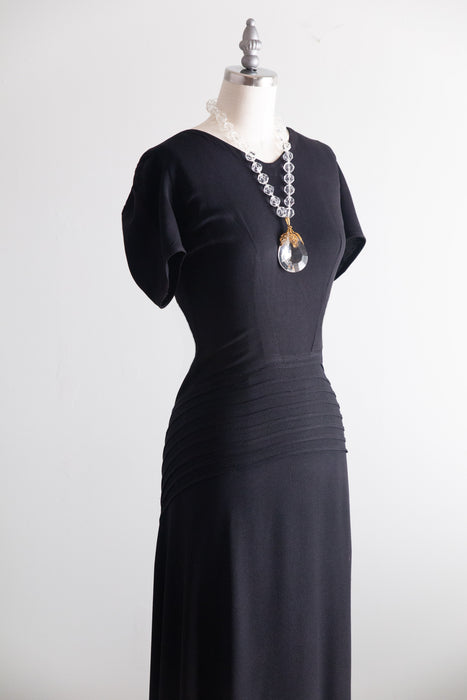 Vintage 1930's FOGA Rayon Crepe Black Evening Gown / SM