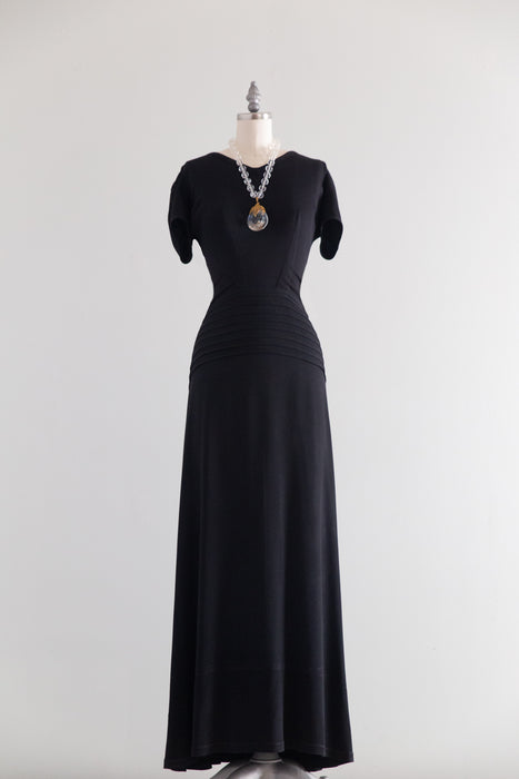Vintage 1930's FOGA Rayon Crepe Black Evening Gown / SM