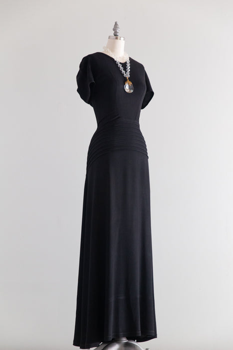 Vintage 1930's FOGA Rayon Crepe Black Evening Gown / SM