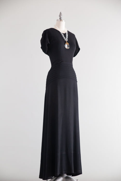 Vintage 1930's FOGA Rayon Crepe Black Evening Gown / SM