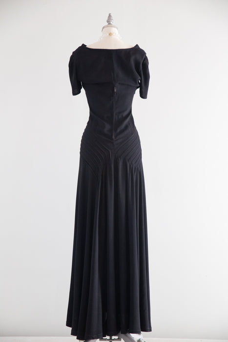 Vintage 1930's FOGA Rayon Crepe Black Evening Gown / SM