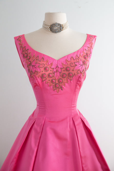 Stunning 1950's Alix of Miami Shocking Pink Silk Party Dress / SM