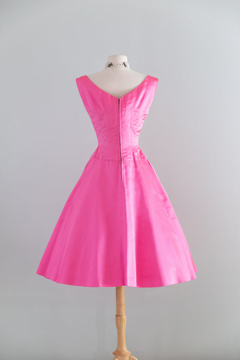 Stunning 1950's Alix of Miami Shocking Pink Silk Party Dress / SM