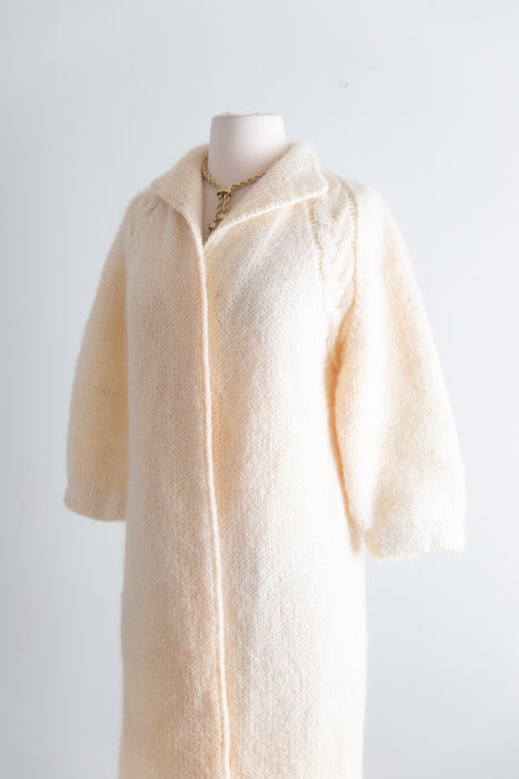 Dreamy 1960's Hand Knit Vanilla Mohair Duster Cardigan / M