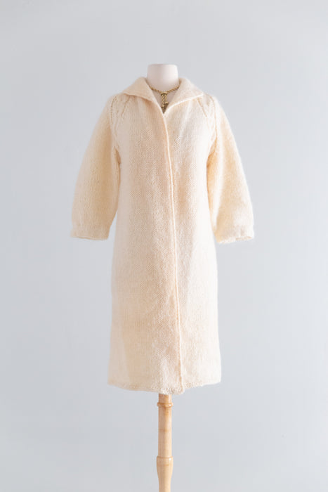 Dreamy 1960's Hand Knit Vanilla Mohair Duster Cardigan / M