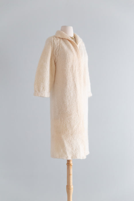 Dreamy 1960's Hand Knit Vanilla Mohair Duster Cardigan / M
