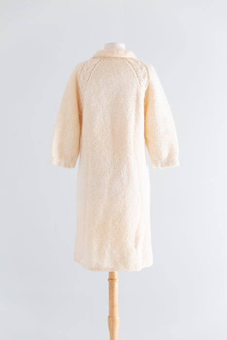 Dreamy 1960's Hand Knit Vanilla Mohair Duster Cardigan / M