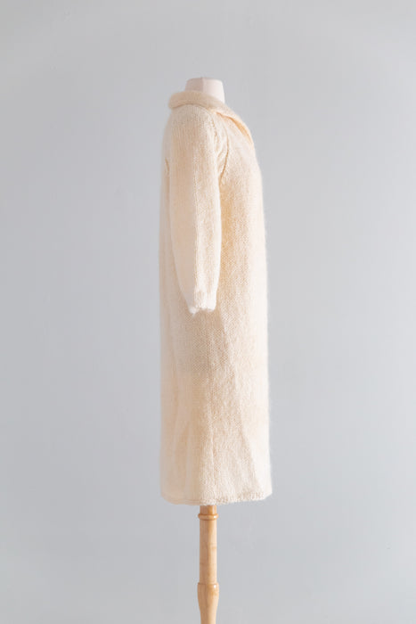 Dreamy 1960's Hand Knit Vanilla Mohair Duster Cardigan / M