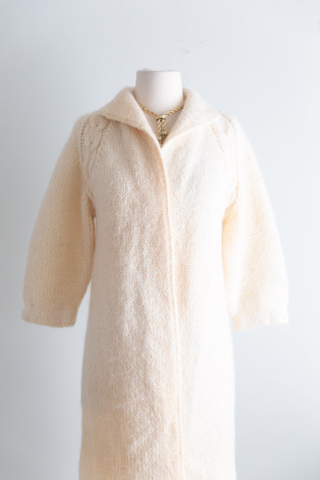 Dreamy 1960's Hand Knit Vanilla Mohair Duster Cardigan / M