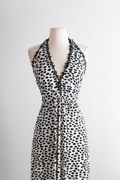 Sensational 1970's Leo Narducci Cheetah Print Midi Length Evening Dress / XS