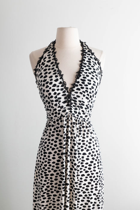 Sensational 1970's Leo Narducci Cheetah Print Midi Length Evening Dress / XS