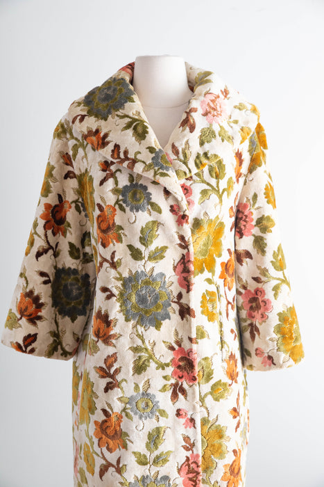 Iconic 1960's Autumn Floral Tapestry Swing Style Statement Coat / Medium