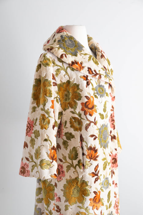 Iconic 1960's Autumn Floral Tapestry Swing Style Statement Coat / Medium