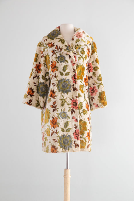 Iconic 1960's Autumn Floral Tapestry Swing Style Statement Coat / Medium