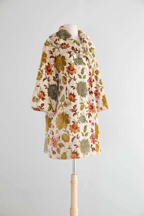 Iconic 1960's Autumn Floral Tapestry Swing Style Statement Coat / Medium
