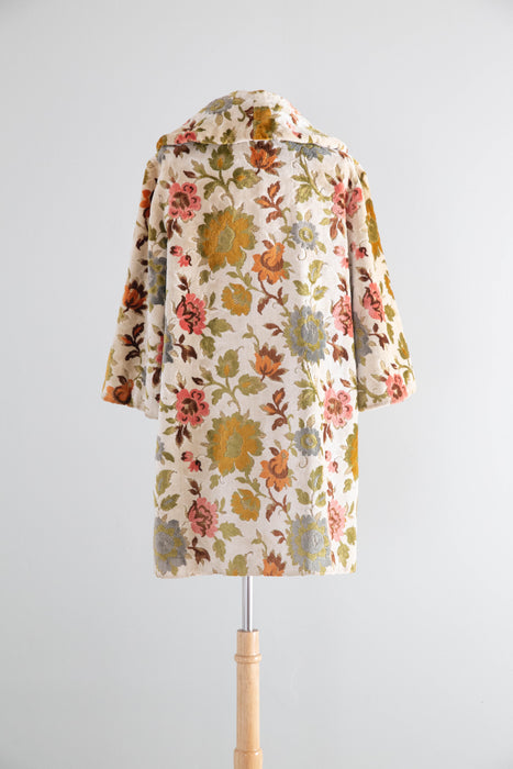 Iconic 1960's Autumn Floral Tapestry Swing Style Statement Coat / Medium