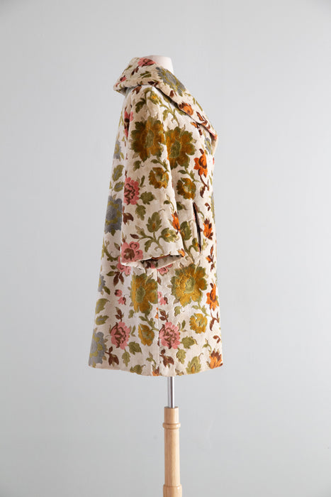 Iconic 1960's Autumn Floral Tapestry Swing Style Statement Coat / Medium