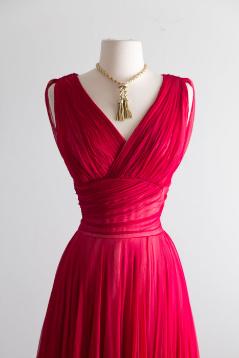Stunning 1950's Ernest Newman Crimson Silk Couture Cocktail Dress AS-IS / SM