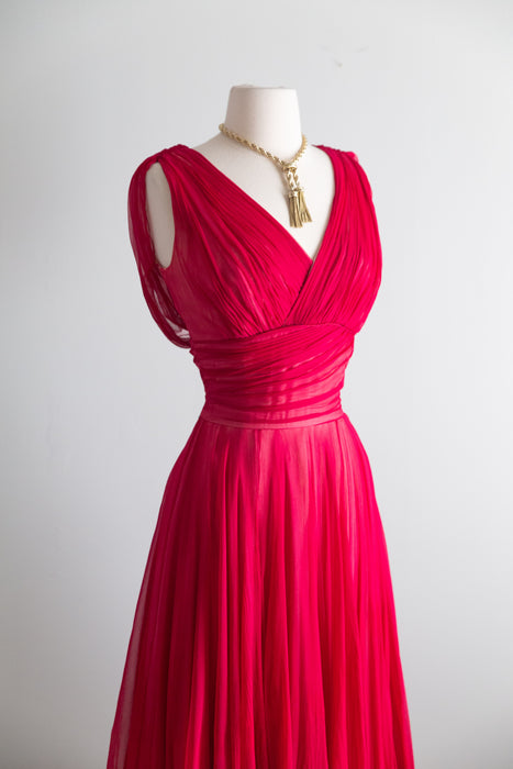 Stunning 1950's Ernest Newman Crimson Silk Couture Cocktail Dress AS-IS / SM