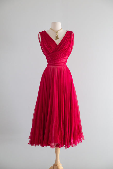Stunning 1950's Ernest Newman Crimson Silk Couture Cocktail Dress AS-IS / SM