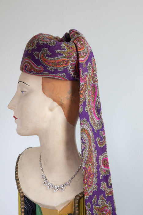 Fabulous 1960's Adolfo Psychedelic Hat With Snap On Scarf !