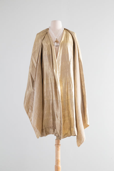 Rare 1920's Liquid Gold Lamé Opera Cocoon Coat With Hood & Velvet Lining / SM