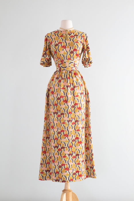 Fabulous 1970's Goldworm Italian Wool Knit Maxi Dress With Flutter Sleeves / SM