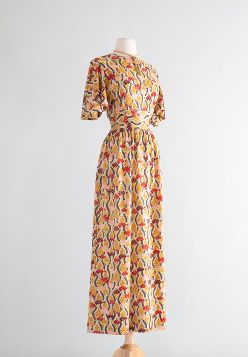 Fabulous 1970's Goldworm Italian Wool Knit Maxi Dress With Flutter Sleeves / SM