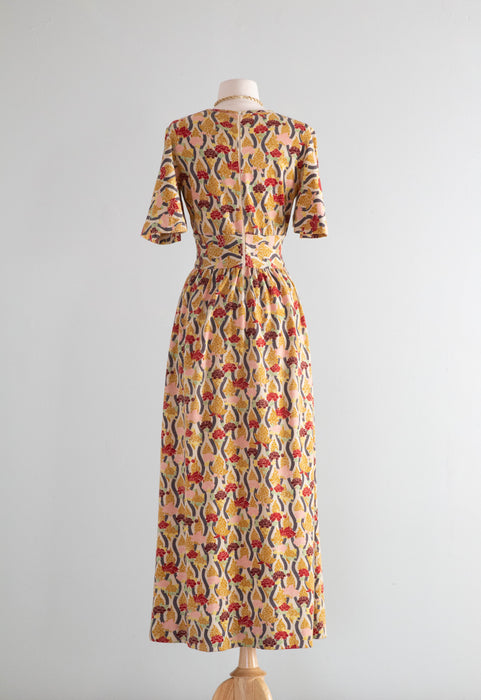 Fabulous 1970's Goldworm Italian Wool Knit Maxi Dress With Flutter Sleeves / SM