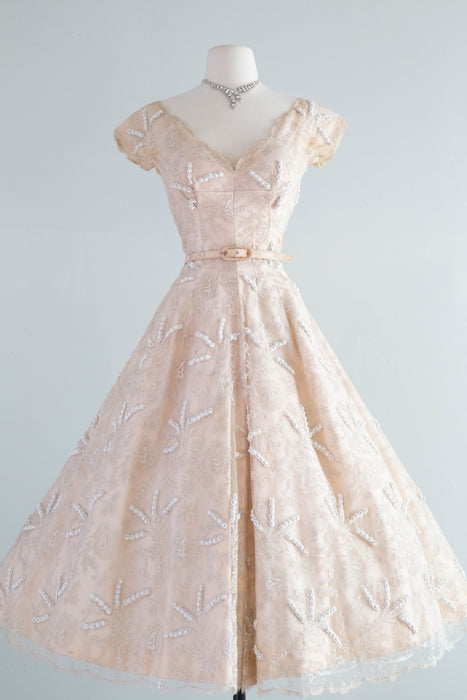 Exquisite 1950's Harvey Berin Demi Couture Tea Length Lace Cocktail Dress / Small