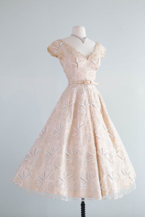 Exquisite 1950's Harvey Berin Demi Couture Tea Length Lace Cocktail Dress / Small