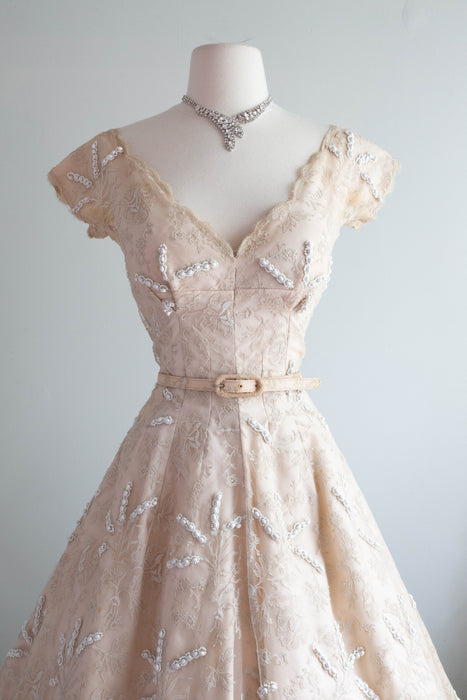 Exquisite 1950's Harvey Berin Demi Couture Tea Length Lace Cocktail Dress / Small