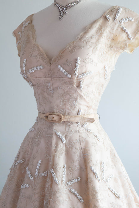 Exquisite 1950's Harvey Berin Demi Couture Tea Length Lace Cocktail Dress / Small