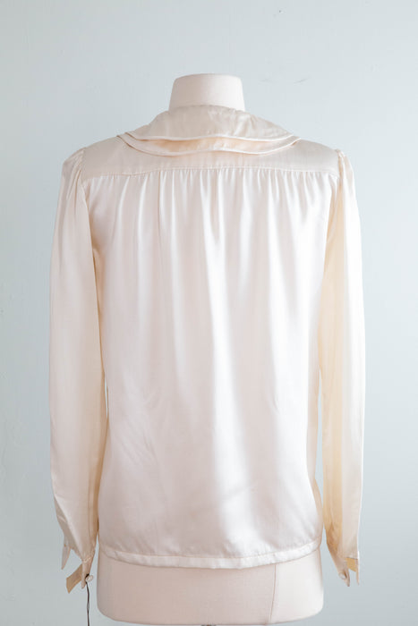 Pristine 1970's Valentino Ivory Silk Blouse With Peter Pan Collar NOS / Small