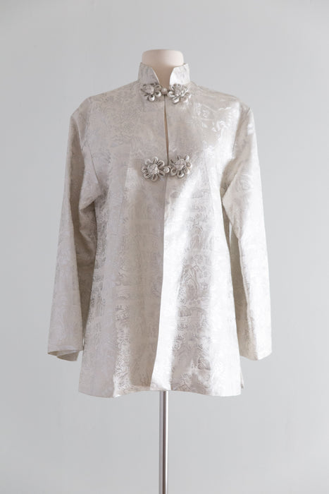 Vintage 1940's Silver Brocade Swing Coat With Matching Bag / M