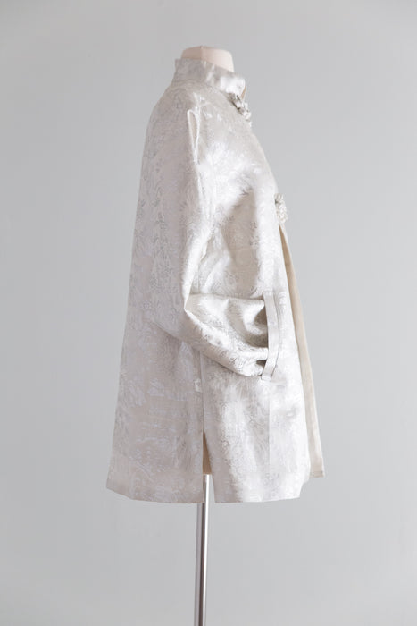 Vintage 1940's Silver Brocade Swing Coat With Matching Bag / M
