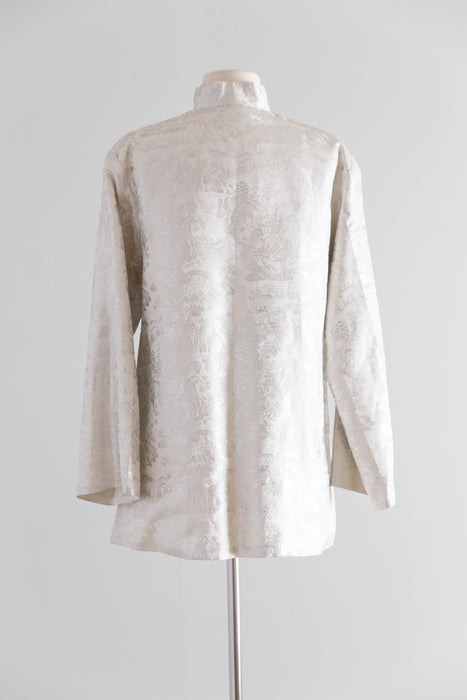 Vintage 1940's Silver Brocade Swing Coat With Matching Bag / M