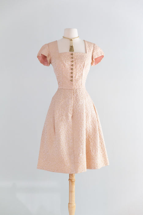 Fabulous 1960's Pink And Gold Metallic Brocade Dirndl-Style Cocktail Dress / ML