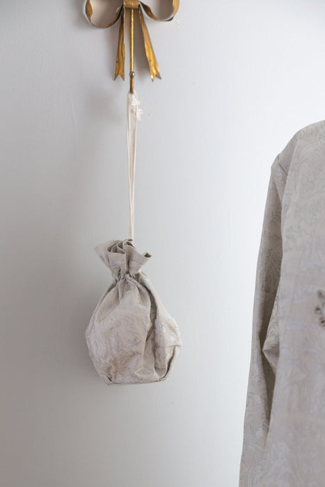 Vintage 1940's Silver Brocade Swing Coat With Matching Bag / M