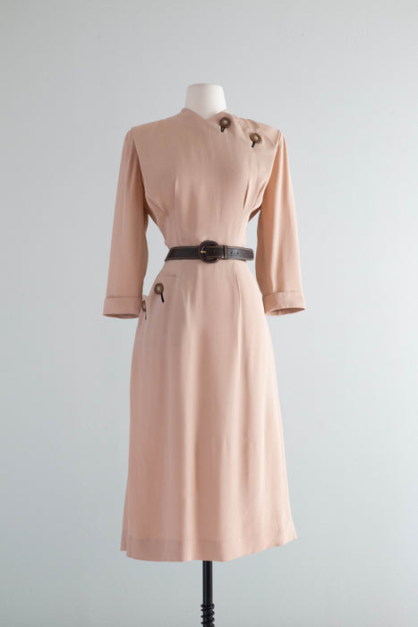 Classic 1940's Fall Day Dress In Sophisticated Sand / Medium