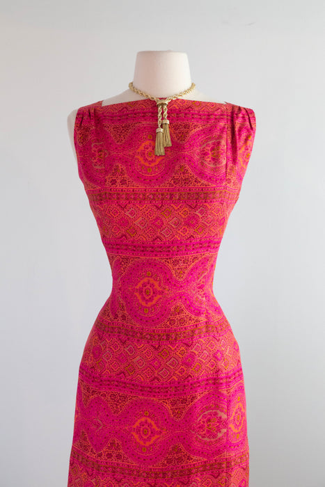 Glamourous 1950s Suzy Perette Magenta & Orange Silk Cocktail Dress /SM