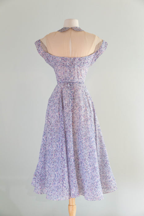 Impressionist 1950's Peggy Hunt Illusion Bodice Cotton Cocktail Dress / SM