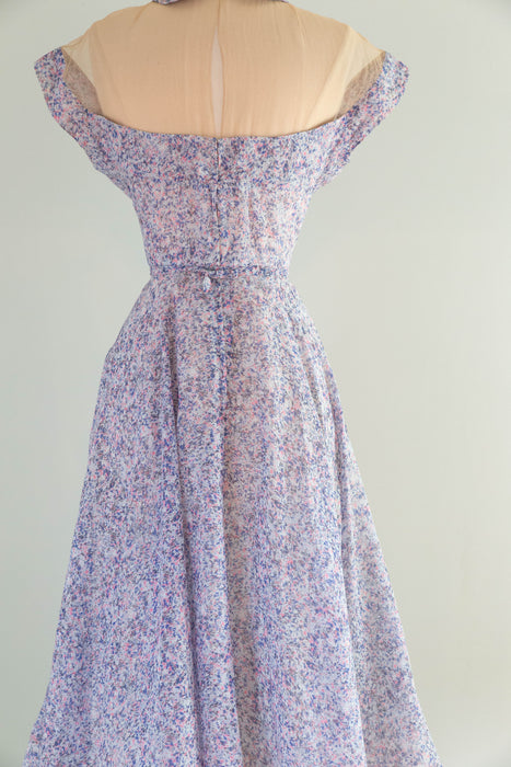 Impressionist 1950's Peggy Hunt Illusion Bodice Cotton Cocktail Dress / SM