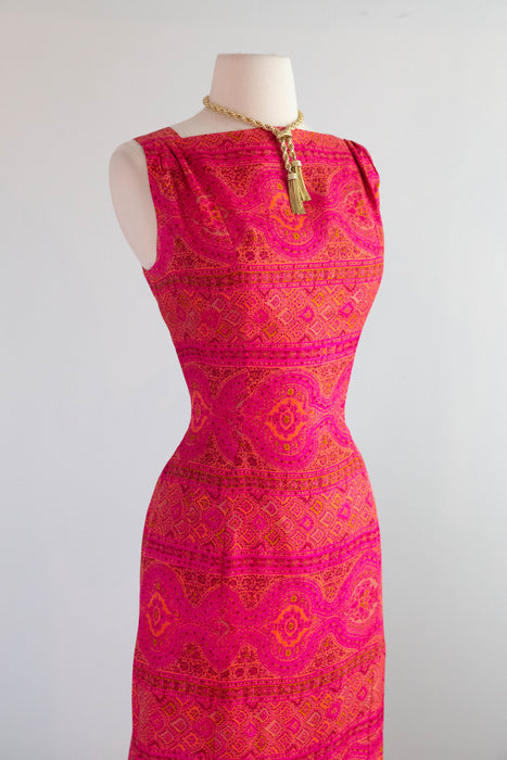 Glamourous 1950s Suzy Perette Magenta & Orange Silk Cocktail Dress /SM