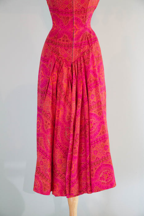 Glamourous 1950s Suzy Perette Magenta & Orange Silk Cocktail Dress /SM