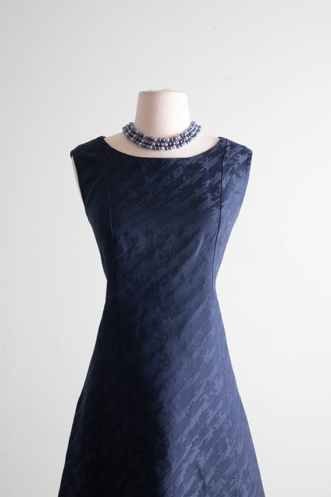 Fabulous 1960's MAX MARA Navy Blue Silk Brocade Dress & Coat Set / Medium