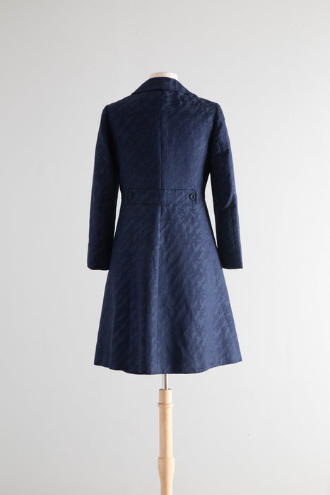 Fabulous 1960's MAX MARA Navy Blue Silk Brocade Dress & Coat Set / Medium