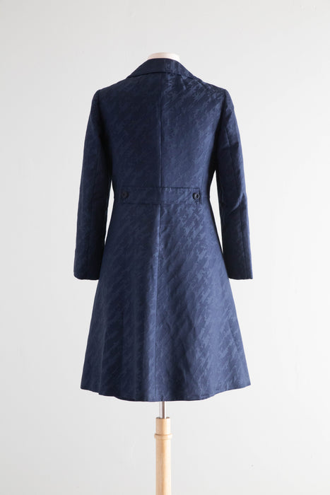 Fabulous 1960's MAX MARA Navy Blue Silk Brocade Dress & Coat Set / Medium