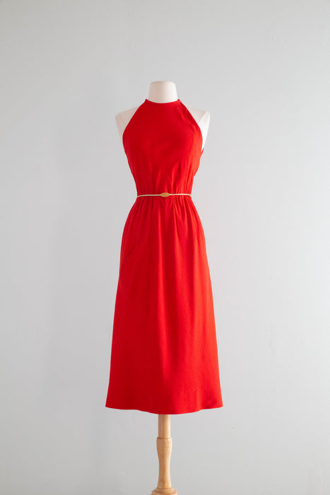 Iconic 1970's Halston Red Silk Bias Cut Halter Neck Dress / Small Xtabay Vintage Iconic 1970's Halston Red Silk Bias Cut Halter Neck Dress / Small Xtabay Vintage