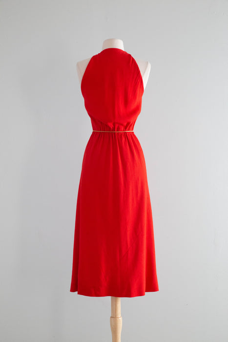 Iconic 1970's Halston Red Silk Bias Cut Halter Neck Dress / Small